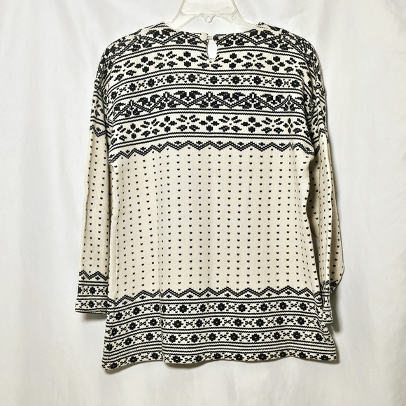 Vintage L.L. Bean Womens Dark Blue Cream Patterned Wool Blend Sweater Med - Picture 2 of 12